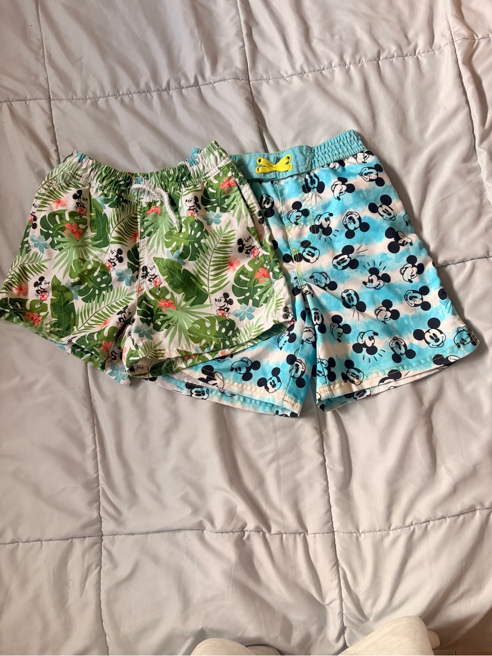 Kids Tropical Leaf and Blue Character Swim Shorts - Set of 2